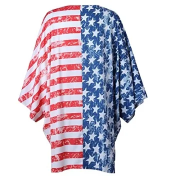 Askwind 4th of July Women's American Flag Print Kimono Cover Up Tops Shirt (A1)