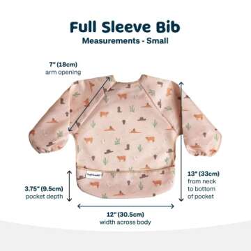 Tiny Twinkle Mess Proof Baby Bib, Cute Full Sleeve Bib Outfit, Waterproof Bibs for Toddlers, Machine Washable, Tug Proof Closure, Baby Smock for Eating, Long Sleeved (Cowboy, Small 6-24 Months)