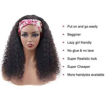 VIVIBABI 10A Brazilian Curly Headband Wig 180% Density