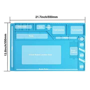 CPB S180 Large Soldering Mat Kit - Silicone Repair Mat Heat Resistant Magnetic Work Mat with ESD Wrist Strap and 3 Tweezers for Electronic, Computer, Phone - 21.6'' x 13.8''
