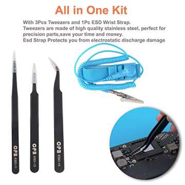 CPB S180 Large Soldering Mat Kit - Silicone Repair Mat Heat Resistant Magnetic Work Mat with ESD Wrist Strap and 3 Tweezers for Electronic, Computer, Phone - 21.6'' x 13.8''