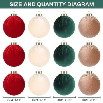 Super Holiday 3.14" Velvet Christmas Balls - 12PC Set for Elegant Xmas Decor