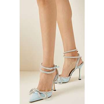 Elegant MissHeel Clear Rhinestone Ankle Strap Pumps