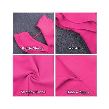 UONBOX Women's Ruffle Short Sleeve Plunge V Neck Bodycon Dress Back Split Bandage Party Club Dress Rose S