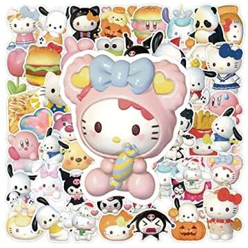 TripleHub 220Pcs Kawaii Stickers Stereoscopic Waterproof 3D Cartoon Sticker Pack DIY Suitcase Scrapbook Laptop Cute Graffiti Stickers (B)