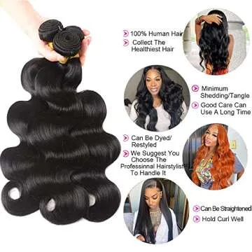 AIMAKER 12A Brazilian Body Wave Human Hair 3 Bundles 20 22 24Inch 100% Unprocessed Brazilian Virgin Human Hair Weave Bundles Body Wave Hair Extensions Natural Color