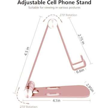 Cell Phone Stand for Angle Height Adjustable Desk Sturdy Aluminum Metal Phone Holder for iPhone,iPad, Mobile Phone, All Android Smartphone,Desktop Pink