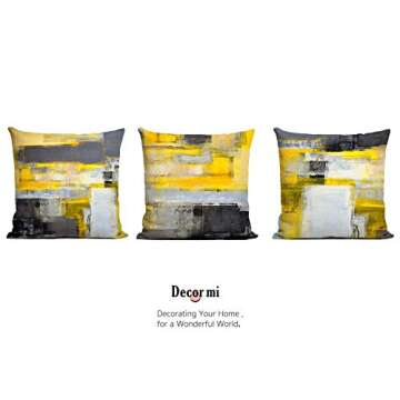 Decor MI Pillowcases Modern Grey Yellow Abstract Throw Pillow Covers Linen Square Pillowcase Decorative Cushion Pillow Cover Zipper Sofa Couch Bedroom Living Room Home Decor 18x18 inch, Set of 3