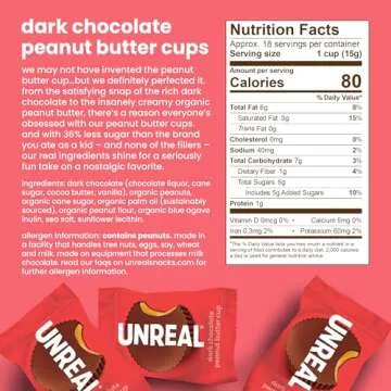 UNREAL Dark Chocolate Peanut Butter Cups (40 Individually Wrapped Cups) | Vegan, 5g Sugar | Gluten Free, Fair Trade, Non-GMO | .53oz each