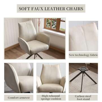 jiexi Modern Ergonomic Office Chair, Desk Chair no Wheels, Home Office Computer Desk Chair, Upholstered Swivel Chair with Metal Legs, Office Chair for Bedroom, Reception Room, Living Room