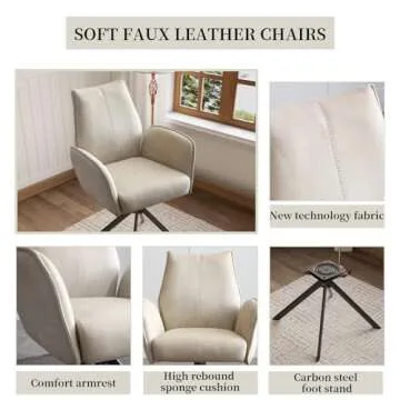 jiexi Modern Ergonomic Office Chair, Desk Chair no Wheels, Home Office Computer Desk Chair, Upholstered Swivel Chair with Metal Legs, Office Chair for Bedroom, Reception Room, Living Room