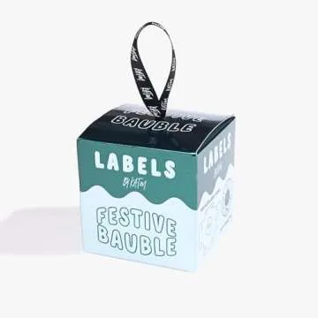 Kylie and the Machine KATM Festive Bauble Blue containing Woven Labels Mini Acrylic Label Gauge and Enamel pin in a Cute foil Bauble Box with Ribbon