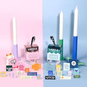 Kylie and the Machine KATM Festive Bauble Blue containing Woven Labels Mini Acrylic Label Gauge and Enamel pin in a Cute foil Bauble Box with Ribbon