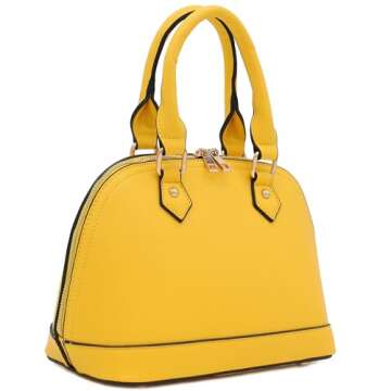 Stylish Zip-Around Classic Dome Satchel - Yellow