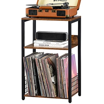 Stylish 3 Tier End Table for Vinyl Records and Players
