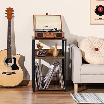 Stylish 3 Tier End Table for Vinyl Records and Players