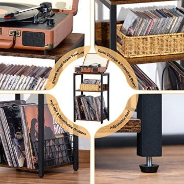Stylish 3 Tier End Table for Vinyl Records and Players