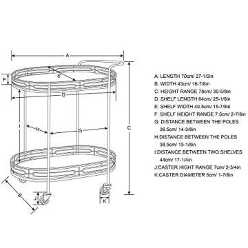 Glitzhome 30.75" H Oval Gold Bar Cart with 4 Wheels 2-Tier Deluxe Tray Metal Mirrored Glass Top Rolling Serving Cart for Kitchen Living Room Hotel Wine/Tea Serving Cart
