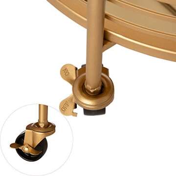 Glitzhome 30.75" H Oval Gold Bar Cart with 4 Wheels 2-Tier Deluxe Tray Metal Mirrored Glass Top Rolling Serving Cart for Kitchen Living Room Hotel Wine/Tea Serving Cart