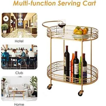 Elegant Glitzhome Gold Bar Cart with Storage & Wheels