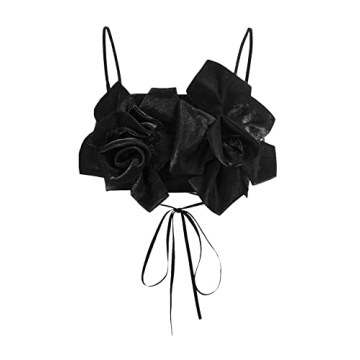 Floerns Women's Lace Up Tie Back 3D Floral Appliques Cami Crop Top for Stylish Events