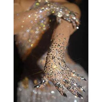 Glamorous Rhinestone Pearls Opera Gloves for Women