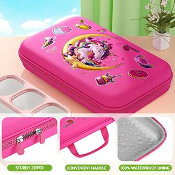 Unicorn Lunch Box for Girls with Lunch Bag Bento Box Set - Insulated Lunch Bag with 4 Compartment Bento Box Water Bottle Ice Pack Silicon Cap Salad Container for Kids Back to School Ideal for Age 6-15
