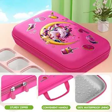 Unicorn Lunch Box for Girls with Lunch Bag Bento Box Set - Insulated Lunch Bag with 4 Compartment Bento Box Water Bottle Ice Pack Silicon Cap Salad Container for Kids Back to School Ideal for Age 6-15