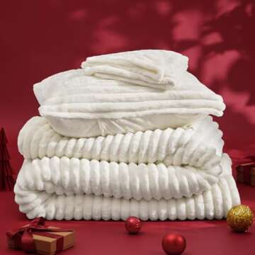 Bedsure Fluffy Comforter Set King Size - Super Soft Faux Fur Bed Set Cream White, Winter Warm Plush Fleece Bedding, 3 Pieces, 1 Shaggy Fuzzy King Comforter with 2 Pillowcases