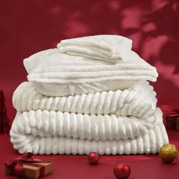 Bedsure Fluffy Comforter Set King Size - Super Soft Faux Fur Bed Set Cream White, Winter Warm Plush Fleece Bedding, 3 Pieces, 1 Shaggy Fuzzy King Comforter with 2 Pillowcases