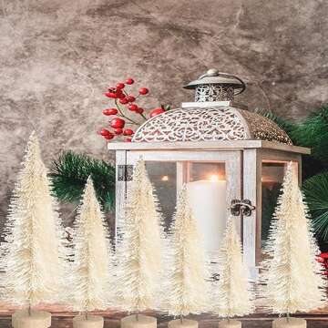 8 Pcs Mini White Christmas Tree,Artificial Small Christmas Trees with Wood Base,Bottle Brush Trees T...