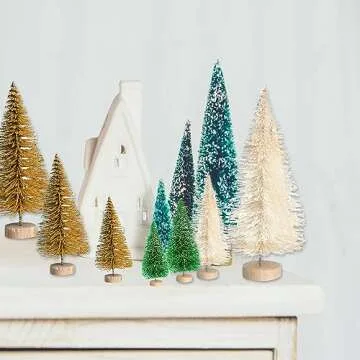 8 Pcs Mini White Christmas Tree,Artificial Small Christmas Trees with Wood Base,Bottle Brush Trees Tabletop Christmas Tree for Xmas Decoration Winter Ornaments DIY Crafts