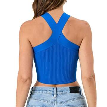 Stylish Women Rib Knitted Halter Neck Crop Top