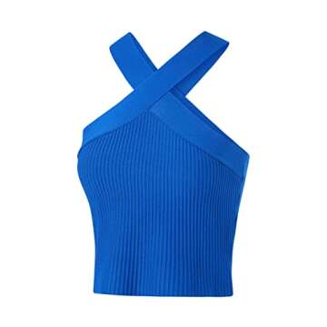 Stylish Women Rib Knitted Halter Neck Crop Top