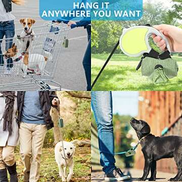 SEVVIS Dog Poop Bag Holder Leash Attachment - Poop Bag Dispenser for Leash - Dog Bag Holder for Leash with 2 Zipper, Pet Waste Bag Dispenser Fabric, Dog Bag Dispenser for Dogs, 1 Free Roll, Green