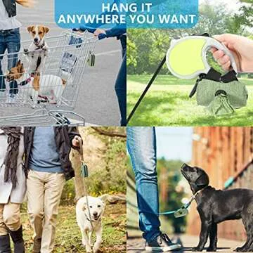 SEVVIS Dog Poop Bag Holder Leash Attachment - Poop Bag Dispenser for Leash - Dog Bag Holder for Leash with 2 Zipper, Pet Waste Bag Dispenser Fabric, Dog Bag Dispenser for Dogs, 1 Free Roll, Green