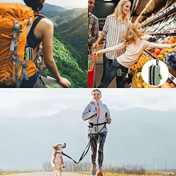 SEVVIS Dog Poop Bag Holder Leash Attachment - Poop Bag Dispenser for Leash - Dog Bag Holder for Leash with 2 Zipper, Pet Waste Bag Dispenser Fabric, Dog Bag Dispenser for Dogs, 1 Free Roll, Green