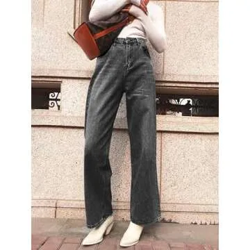 HDLTE Women Wide Leg Jeans High Waist Baggy Jeans for Women Loose Boyfriends Jeans Denim Pants Y2K 90s Grey