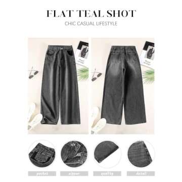 HDLTE Women Wide Leg Jeans High Waist Baggy Jeans for Women Loose Boyfriends Jeans Denim Pants Y2K 90s Grey