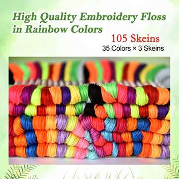 Premium Vibrant Rainbow Color Embroidery Floss - Friendship Bracelets stringCross Stitch Threads - C...