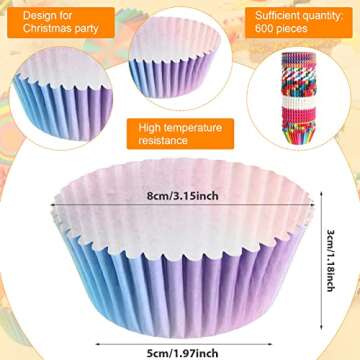 600 Pieces Rainbow Cupcake Liners Rainbow Cupcake Wrappers Baking Cups Cupcake Liners, Colorful Cake...