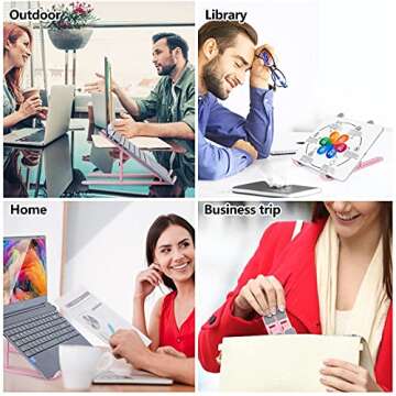 JERX Pink Laptop Stand for Desk, 8 Angles Foldable Laptop Riser, Portable Computer Stand Easy to Carry, Compatible with MacBook Air Pro, HP, Lenovo, Dell & All 10 to 15.6 Inches Laptops