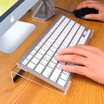 Egchi Small Computer Keyboard Stand, 11.8 x 5.1 Inch- Keyboard Tray for 78 Keys Keyboard, Acrylic Keyboard Riser Lift for Desk, keyboard Holder for Mini Computer Keyboard & Apple Magic Keyboard -Clear