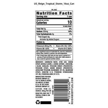 REIGN Total Body Fuel, Tropical Storm, Fitness & Performance Drink, 16 Fl Oz (Pack of 12)