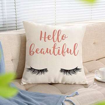 Ogiselestyle Hello Beautiful Quote Throw Pillow Cover Home Decorative Eyelashes Pillow Case Cotton L...