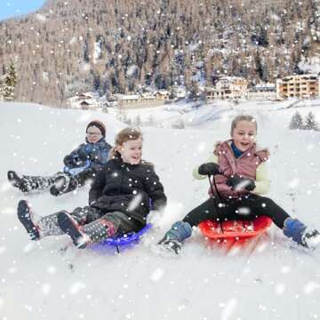 Snow Sled for Kid and Adult Includes Resistant Handles and Ropes 1-2 Riders for Winter Skiing Outdoo...