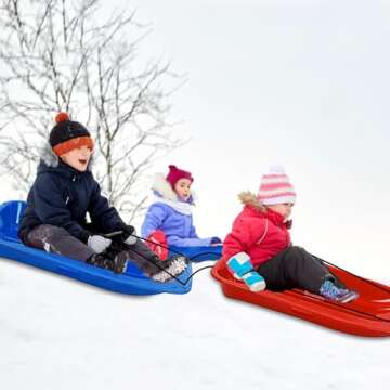 Snow Sled for Kid and Adult Includes Resistant Handles and Ropes 1-2 Riders for Winter Skiing Outdoor Sledding Gift(Red&Blue)