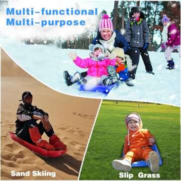 Snow Sled for Kid and Adult Includes Resistant Handles and Ropes 1-2 Riders for Winter Skiing Outdoor Sledding Gift(Red&Blue)