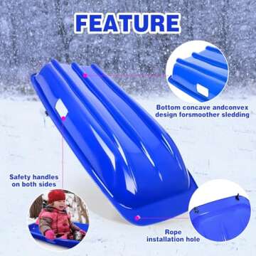 Snow Sled for Kid and Adult Includes Resistant Handles and Ropes 1-2 Riders for Winter Skiing Outdoor Sledding Gift(Red&Blue)