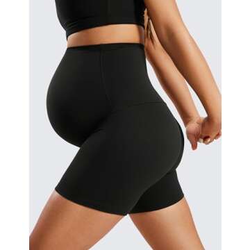 CRZ YOGA Womens Butterluxe Maternity Biker Shorts Over The Belly 4" - Pregnancy Yoga Workout Activewear Black Small